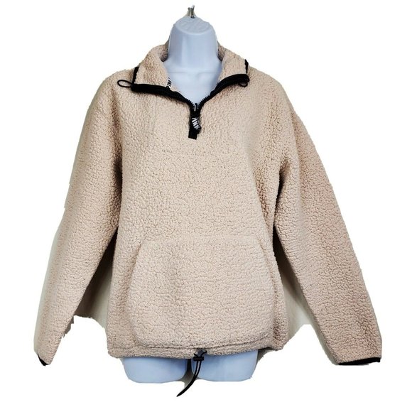 PINK Victoria's Secret Sweaters - Victorias Secret Pink Womens Pullover Sherpa Sweater Beige Size M